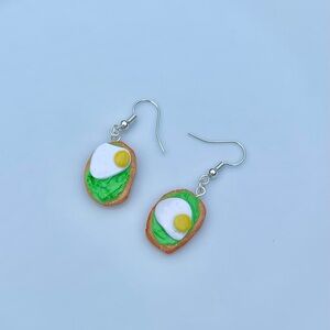 Green and White Enamel Dangle Earrings